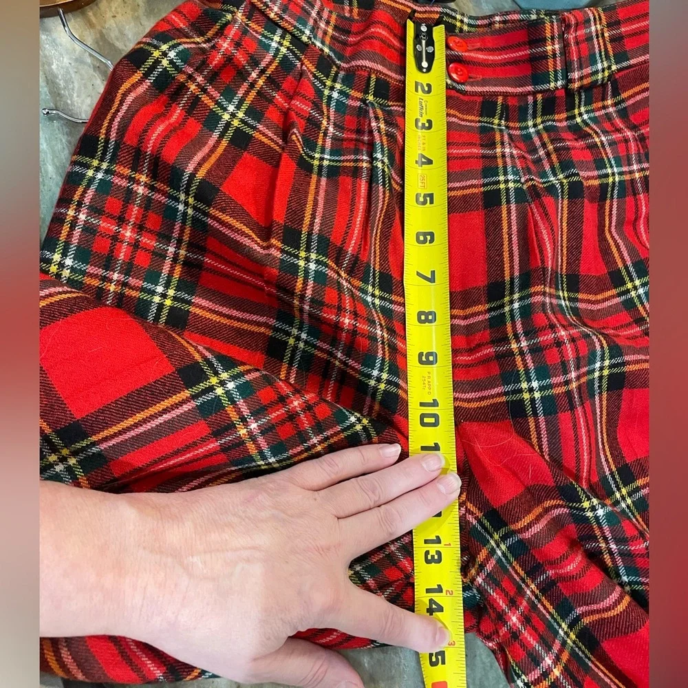 Giorgio Sant'Angelo high-rise red tartan plaid wool culotte shorts - size 10